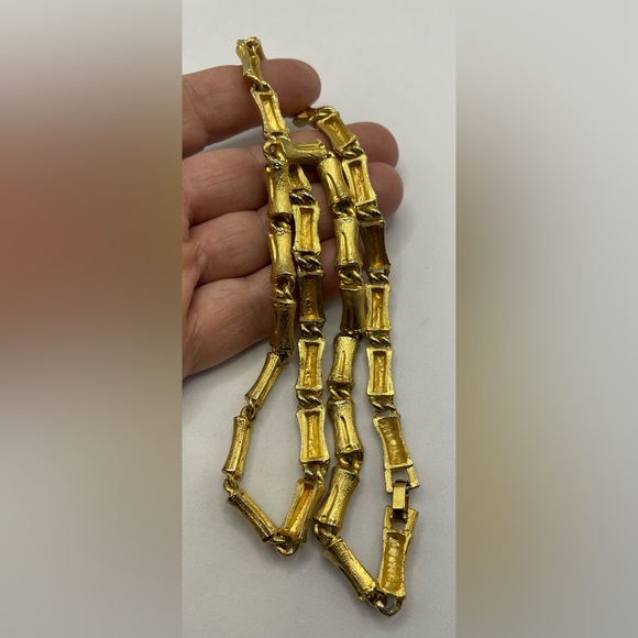 Vintage Gold Tone Textured Bar Linked Necklace 24” - Picture 3 of 8